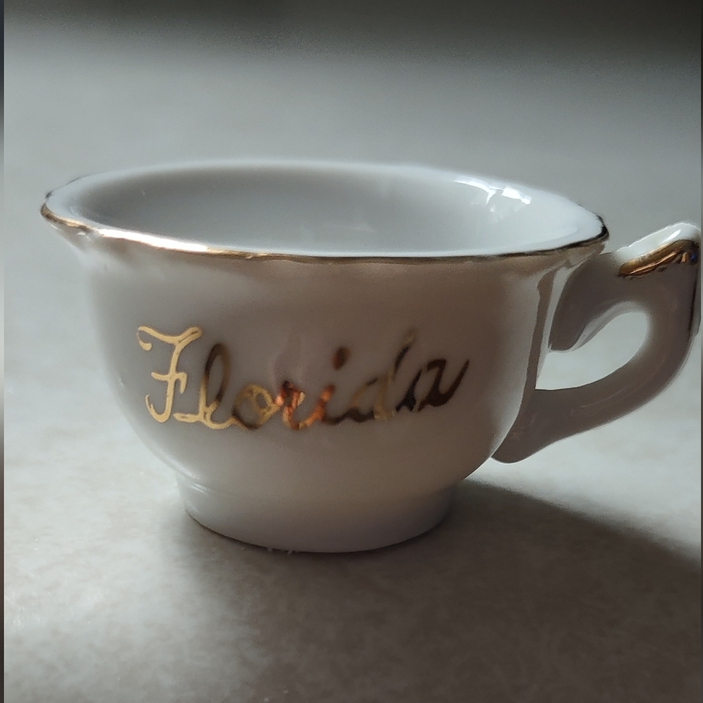 Florida Souvenir Porcelain Mini Teacup White With Gold